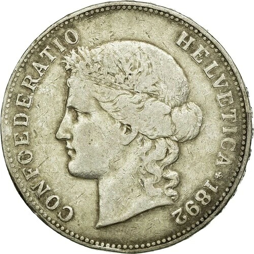 [#76333] コイン、スイス、5フラン、1892年、ベルン、VF、銀、KM:34｜WORLD RESOURCE【QUEEN店】