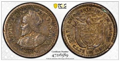 1904年 パナマ 2.5センタボ銀貨 PCGS AU55