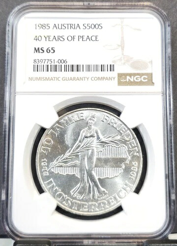 1985年 オーストリア シルバー 500シリング 平和40周年 NGC MS 65 希少 トップポップ1 58,080円