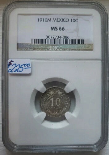 メキシコ 1910M 10センタボ硬貨、NGC MS66認定未流通