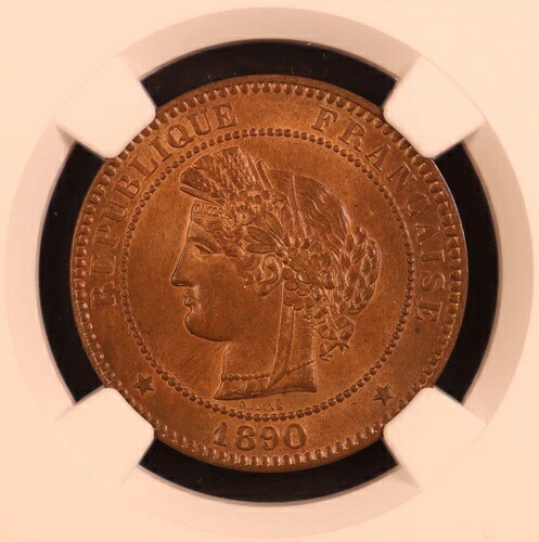 1890-A フランス 10 サンチーム - NGC MS64 BN - 希少なトップポップ！美しい特選コイン！