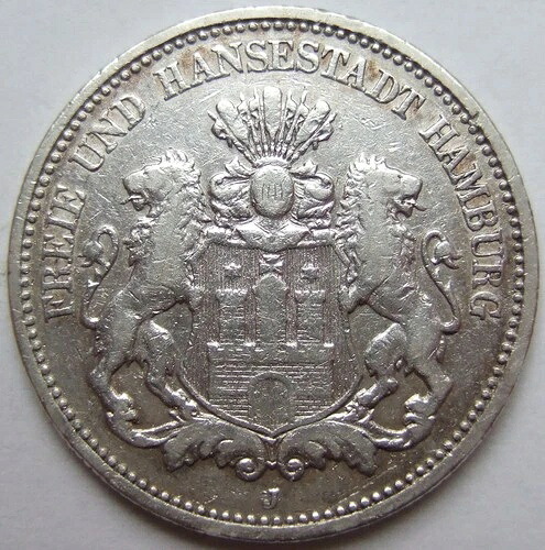 コイン エンパイア 2 マーク ハンゼシュタット ハンブルク 1893 J IN 非常に良い 58,080円