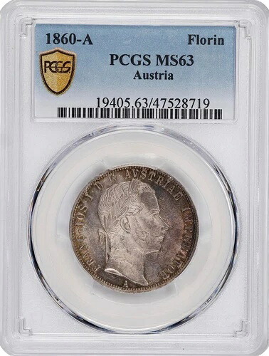 オーストリア 1フローリン 1860-A ウィーン造幣局 KM# 2219 PCGS: MS 63. #C471