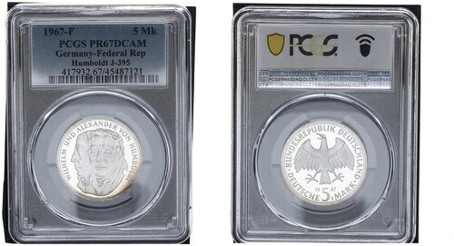 1967年 5マークス F フンボルト記念コイン PCGS認定 PP PR67DCAM