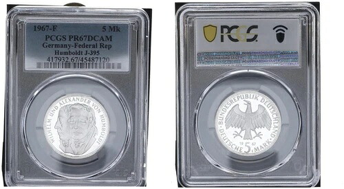 1967年 5マークス F フンボルト記念コイン PCGS認定 PP PR67DCAM 86580