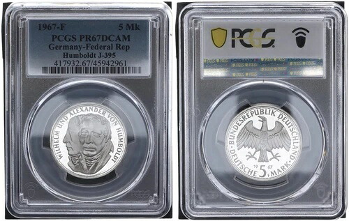 1967年 F フンボルト記念コイン 5マーク PCGS PR67DCAM 90779 55,055円
