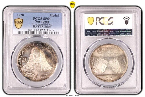 PCGS SP64 メダル 1928 アルブレヒト・デューラー ニュルンベルク ドイツ 銀貨 バイエルン ワイマール