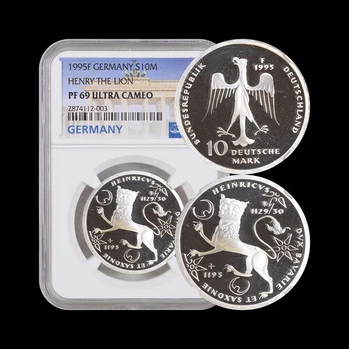 ドイツ。1995年、10マルク、銀貨 - NGC PF69 - トップポップ ?? ヘンリー獅子王
