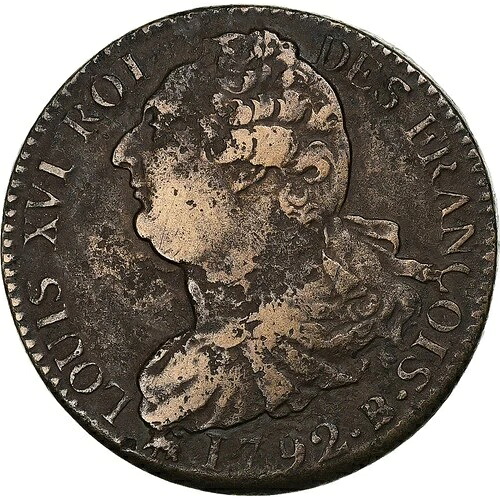 [#1287049] フランス、ルイ16世、2ソル・フランソワ、1792年 / AN 4、ルーアン、銅、VF