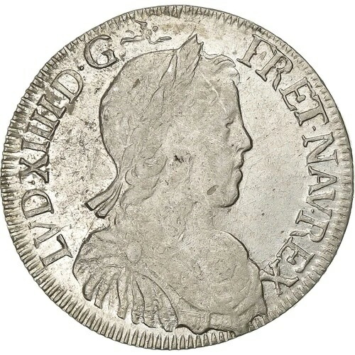 [#637968] フランス、ルイ 14 世、1/2 エキュ・ア・ラ・メッシュ・ロング、1650 年、ナルボンヌ、シル、ver