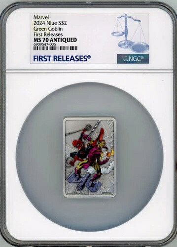 2024年 ニウエ スパイダーマン ヴィランズ グリーンゴブリン 1オンス カラー銀貨 NGC 70 FR
