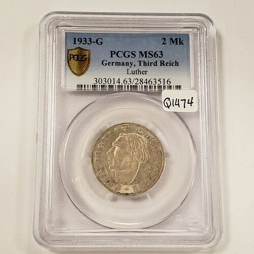 1933-G ドイツ第三帝国 2マルク - マルティン・ルター - PCGS MS 63 - SKU-Q1474