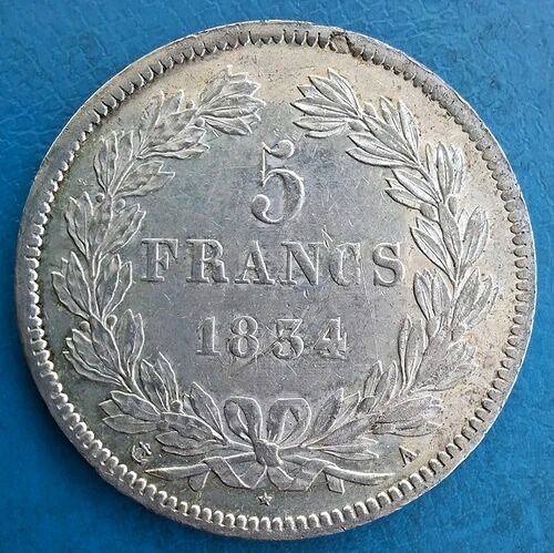 ルイ・フィリップ 1 世、エキュ 5 フラン シルバー 1834 パリ、かなり