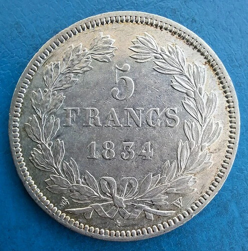 ルイ・フィリップ1世 5フラン銀貨 1834年 W リール