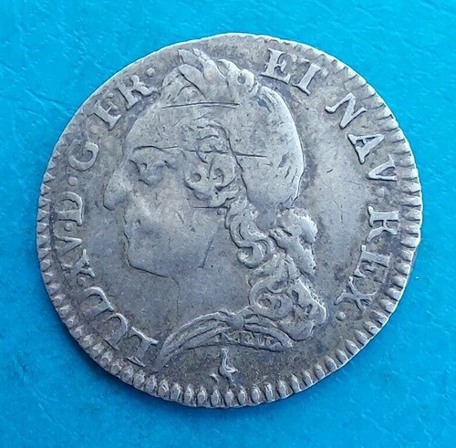 ルイ15世、1/10セント硬貨、古い頭部付き、1772年パリ