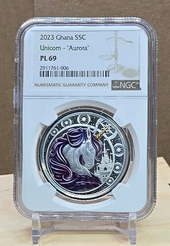 2023年ガーナ - 5セディ - ユニコーン - 「オーロラ」 - NGC PL69 - バイオレットカラートップポップ