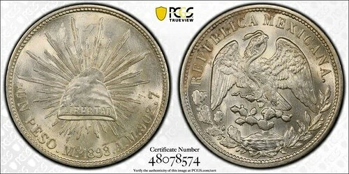 i-650458 メキシコ 1ペソ 1898-Mo. PCGS UNC 詳細