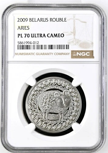 2009年 ベラルーシ ルーブル 牡羊座 NGC PL 70 ウルトラカメオ