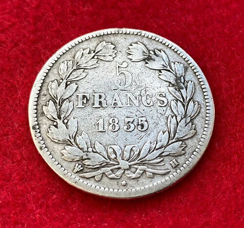 アンティーク 1835年 ルイ・フィリップ フランス 5フラン銀貨