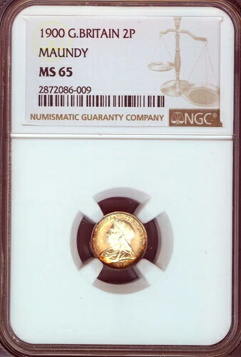 1900年 英国製 2P マウンディ MS65 トーン