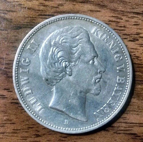 1876 D ドイツ諸州 バイエルン 5 マーク KM# 896