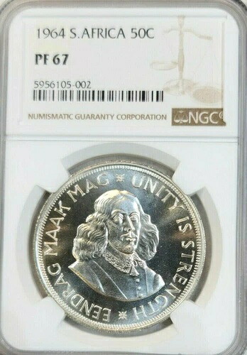 1964年 南アフリカ シルバー 50セント スプリングボック NGC PF 67 PQ 希少高品位宝石