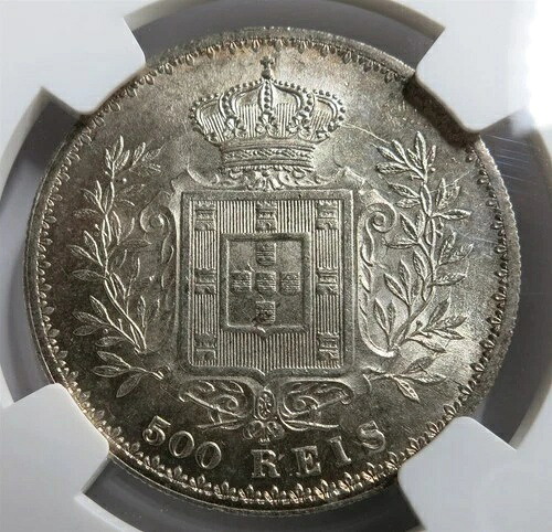 ポルトガル王国 500レイス 1891 NGC MS 63 UNC カルロス国王銀冠 グレーディング済み 58,080円