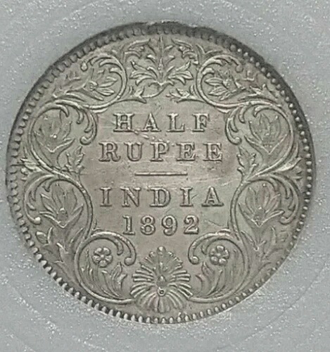 1892年、ハーフルピー。イギリス領インド、ヴィクトリア女王。カルカッタ造幣局。高品質。