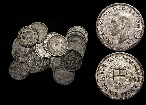 銀スリーペンス19枚セット、イギリス、ジョージ6世、1943年版、VF ????