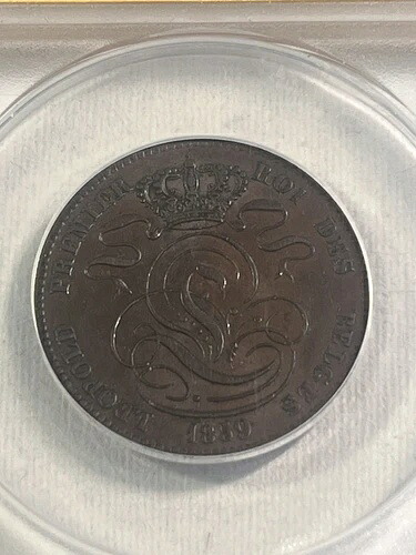 1859年 ベルギー 5サンチーム ANACSによるAU58グレード