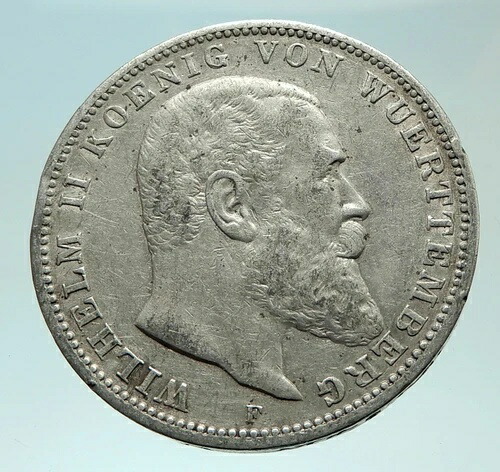 1912年 ドイツ ドイツ諸州 ヴュルテンベルク ヴィルヘルム2世 純正銀貨 i75947