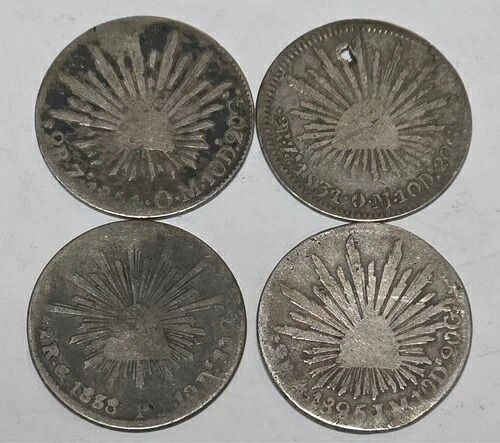 1800年代のメキシコ2レアル銀貨（キャップ??＆レイズ）4枚セット