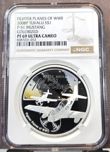 2008年 ツバル シルバー 1ドル 第二次世界大戦戦闘機 P51 マスタング NGC PF 69 ウルトラカメオ 59,400円