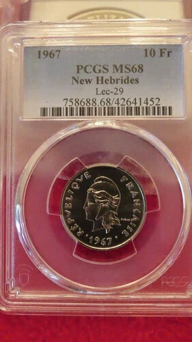 ニューヘブリディーズ諸島 1967年 フラン硬貨 PCGS MS68 鑑定