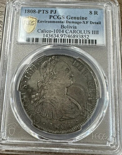 1808 PTS PJ 8 レアル ボリビア PCGS XF 詳細 カリコ 1014 カロルス IIII コイン