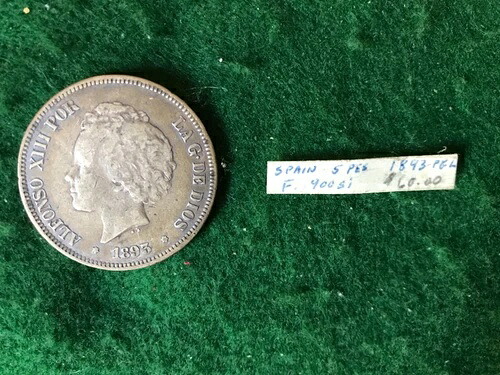 1893 シルバー スペイン 5 ペセタ、アルフォンソ 13 世 POR -TD3