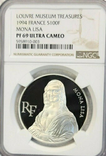 1994年 フランス 銀貨 100フラン モナリザ NGC PF 69 超希少美品 カメオ
