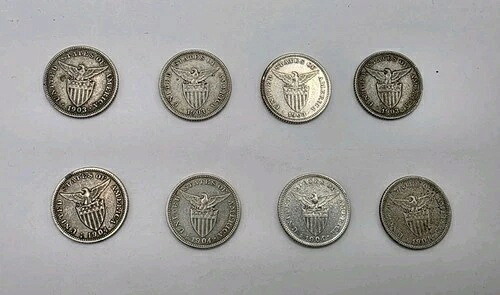 フィリピン 米領 1903年 & 1904年 20センタボ銀貨 8枚セット