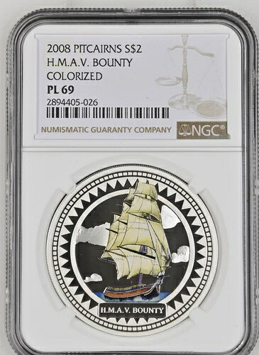 2ドル 2008年 ピトケアンズ HMAV バウンティ シルバー プルーフ NGC PL69
