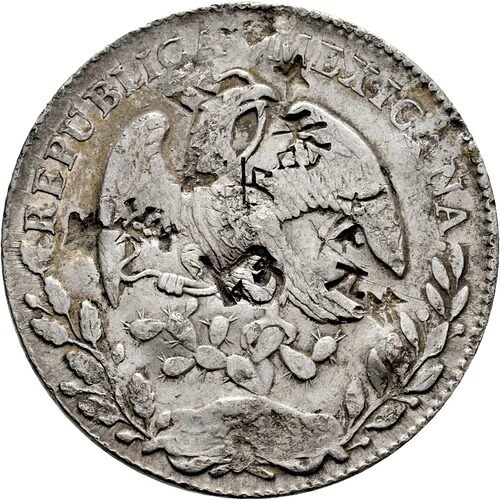☆ メキシコ ・ 1855 ☆ 8 レアルズ メキシコ (GF) ・ シルバー ・ リベルタード ☆ KM#377.10var ☆ D1357
