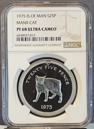 1975年 マン島 シルバー 25ペンス マンクスキャット NGC PF 68 ウルトラカメオ レア トップポップ
