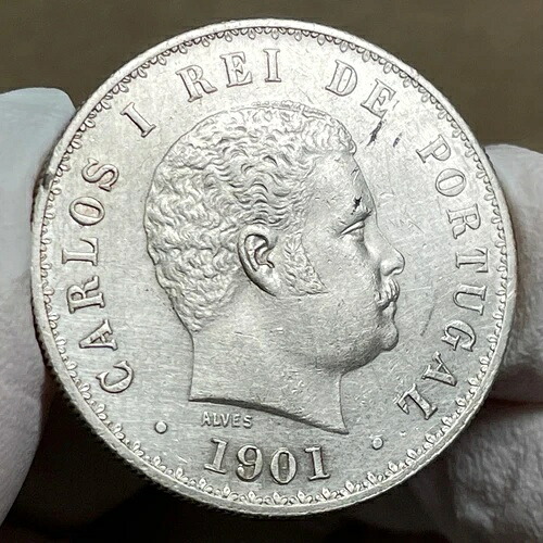 ???? ポルトガル キング カルロス 500 レイ シルバー 1901 AU/UNC-