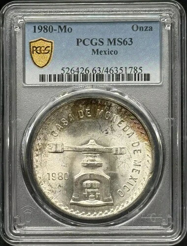 1980年 Mo メキシコ シルバー ONZA PCGS MS-63 レインボートーン