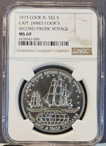 1973年 クック諸島 銀貨 2.5ドル ジェームズ・クック 航海 NGC MS 69 トップポップ1 59,400円
