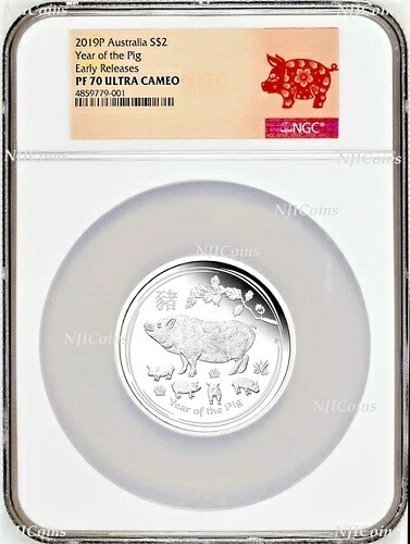 2019年 オーストラリア プルーフ シルバー 旧暦 亥年 NGC PF70 2オンス 2ドルコイン ER 2K ltd