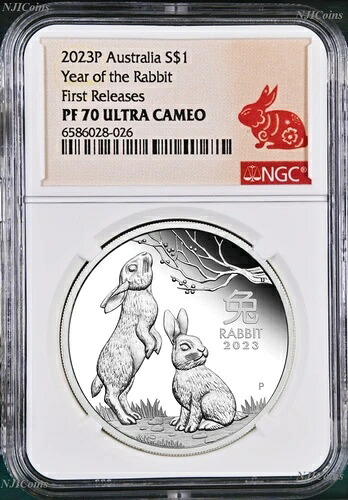 2023年 オーストラリア プルーフ シルバー 旧暦 卯年 NGC PF70 1オンス 1ドルコイン FR