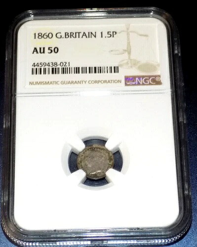 1860年 イギリス 1.5ペンス (発行枚数16万枚) NGC AU 50 1 1/2ペンス イングランドコイン