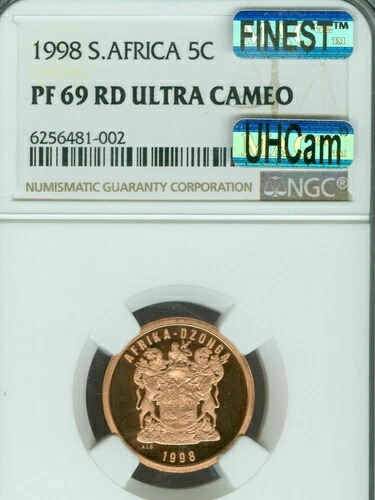 1998年 南アフリカ 5セント NGC PF69 MAC UHCam 最高級 スポットレス 3,051枚 発行 *
