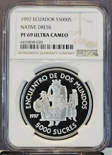 1997年 エクアドル シルバー 5000 スクレ 民族衣装 NGC PF 69 ウルトラカメオ 希少