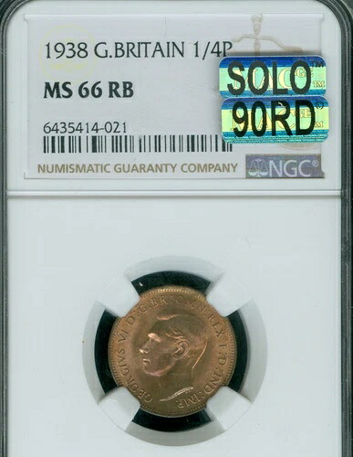 1938年 英国製 ペニー NGC MS66 RB PQ マック ソロ ファイネスト 90RD マック スポットレス *